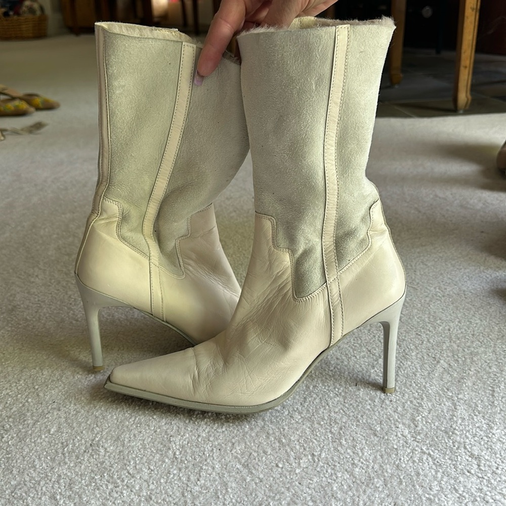Donald Pliner two toned shearling and suede boots